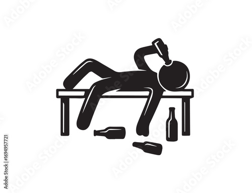 Drunk Person Lying On Table With Bottles vector illustration
