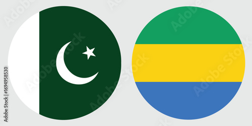 gabon and pakistan circular flag on a grey background
