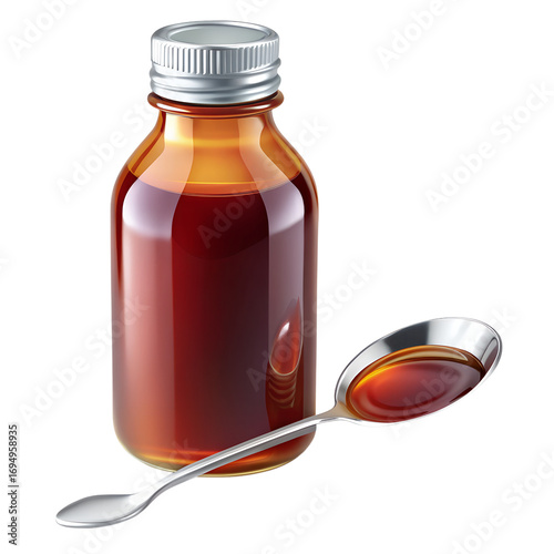 Liquid cough syrup isolated on transparent background, medical treatment PNG, pharmacy healthcare bottle
