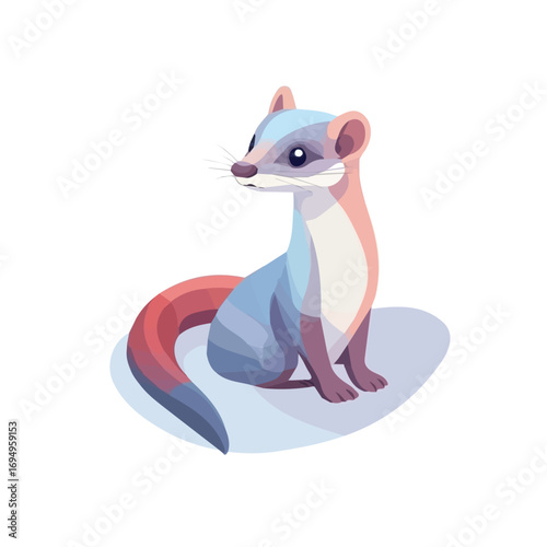 Weasel, vector graphic, 2D flat isometric cartoon illustration on white background.
