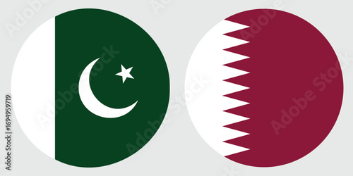 qatar and pakistan circular flag on a grey background