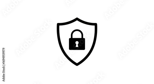 Minimalist security icon with shield and lock symbol for data protection