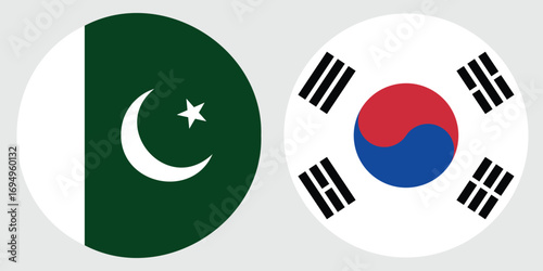 south korea and pakistan circular flag on a grey background , vector design and digital illustration 