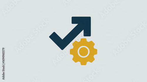 The arrow and gear icon symbolize progress, efficiency, and technological advancement, it represents growth and innovation