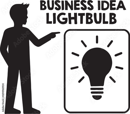 Business idea lightbulb vector silhouette, innovation, creativity, strategy, success, planning