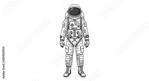 Detailed spacesuit design with isolated astronaut in linear style