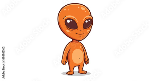 Cute cartoon alien character with big eyes on white background