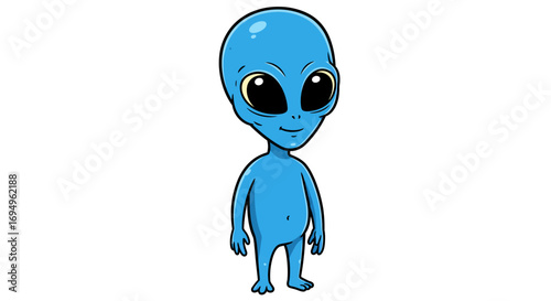 Cute blue alien with large eyes and smooth skin on white background