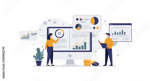 Business data visualization concept with charts and analytics dashboard