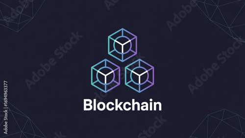 Blockchain technology concept with interconnected cubes, representing secure and transparent digital transactions in a decentralized network, modern design