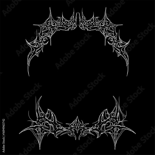Neo tribal Gothic frame, dark aesthetic border decoration vector design 