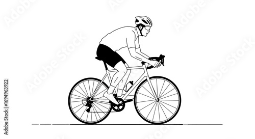 Cyclist riding road bike in minimalist black and white style