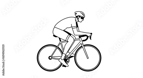 Monochrome cyclist in motion on racing bicycle