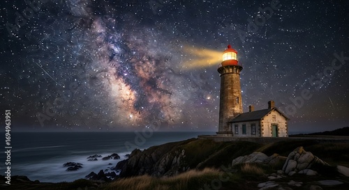 Milky Way over Coastal Lighthouse.