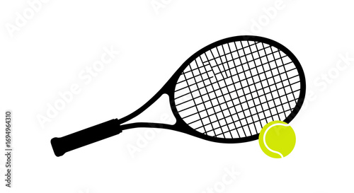 Tennis racket and ball silhouette on white background for sports design