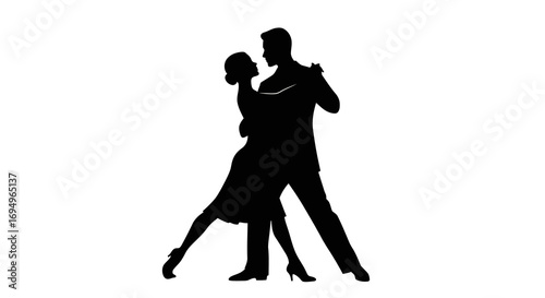 Silhouette of couple dancing embracing elegance in movement with graceful poses