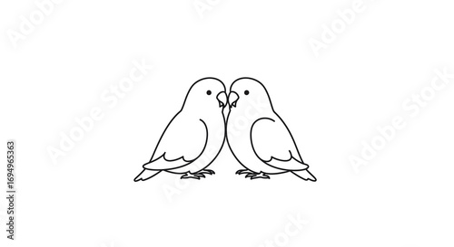 Minimalist line art of two lovebirds facing each other