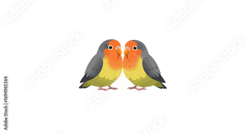 Colorful lovebirds in minimalist style on white background