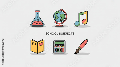 School subjects icons education and learning concept vector illustration in flat style back to school study