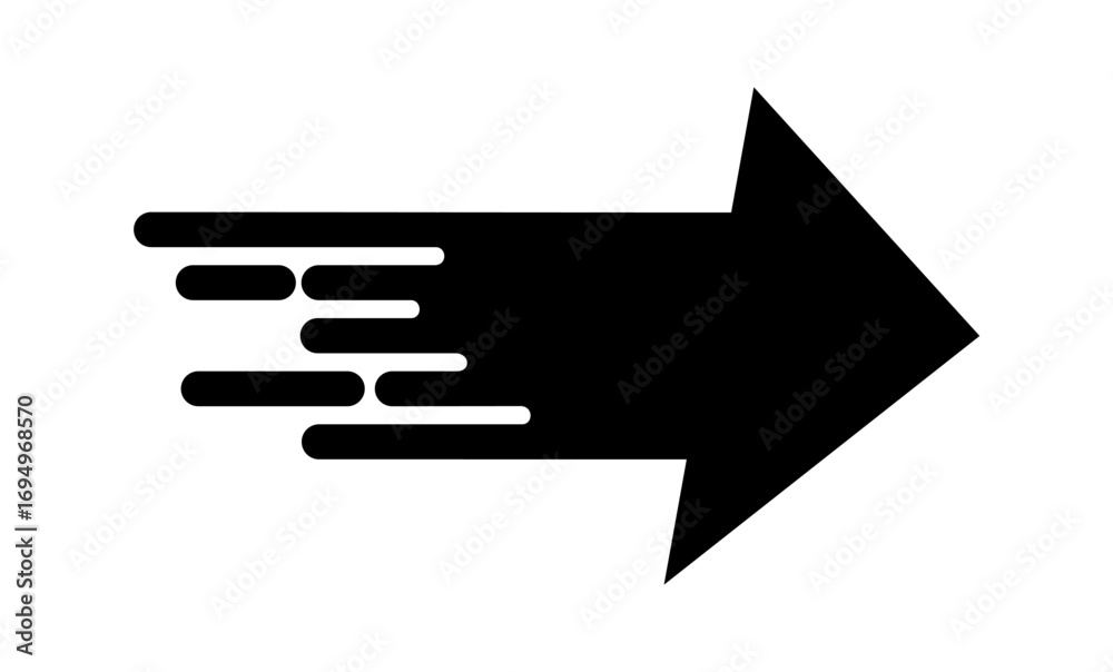 Right arrow icon with fast speed effect. Vector illustration designed for modern abstraction with symbols of speed, rush, progress, energy. Fast right arrow movement symbol on a white background. Right arrow icon with fast speed effect. Vector illustration designed for modern abstraction with symbols of speed, rush, progress, energy. Fast right arrow movement symbol on a white background.