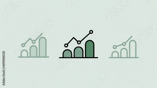 Business graph icons showing growth and progress, representing financial analysis and market trends