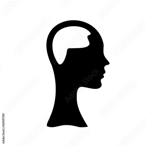 Silhouette of a human head showing brain cavity representing thoughts and ideas