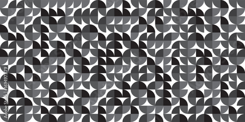 Black and White Abstract Geometric Seamless Pattern – Modern Monochrome Mosaic Design with Half Circles – Bold Minimal Tile Texture Background