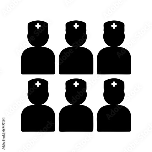 Black silhouette representation of a group of health professionals or nurses