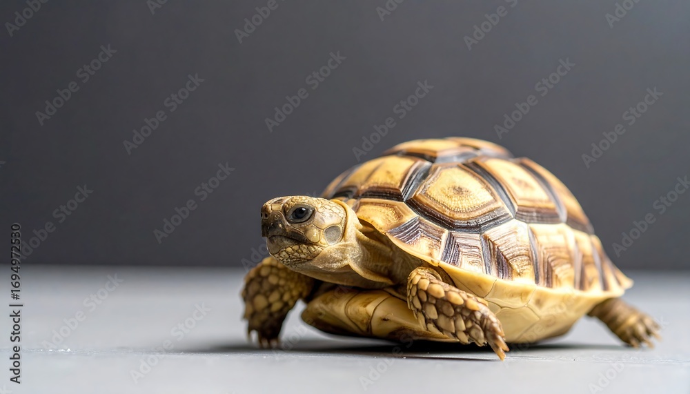 Obraz premium Small tortoise on gray surface