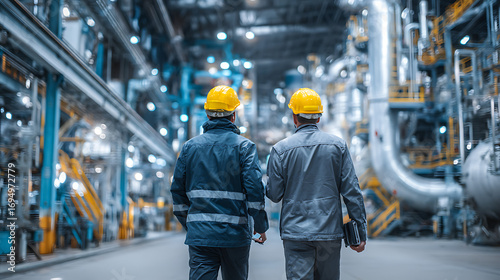 heavy duty industrial engineers using digital tablets in pipeline manufacturing facility constructing products for oil gas fuel transport professional industrial team workplace