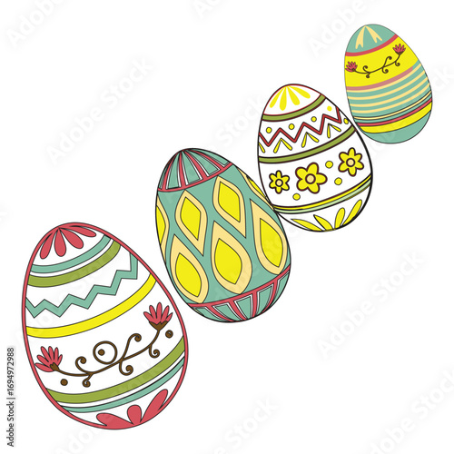 Colorful Decorative Easter Eggs with Pattern Vector Illustration