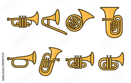 Illustrative collection of brass instruments on gradient background