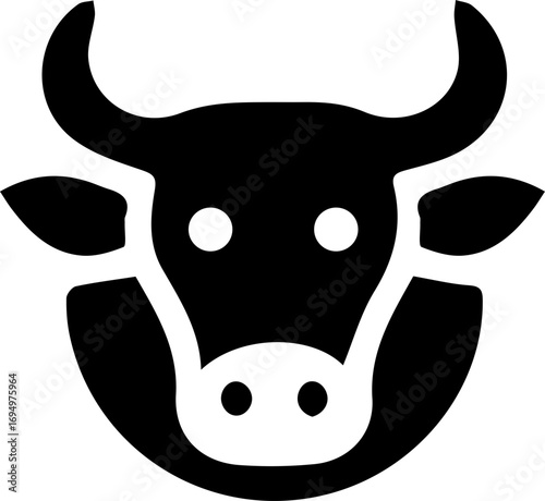 Minimalist Black and White Cow Head Icon Vector