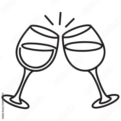 Outline Illustration of Two Wine Glasses Clinking in a Celebratory Toast
