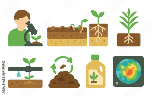 Illustrated guide to plant growth and soil science: stages and tools