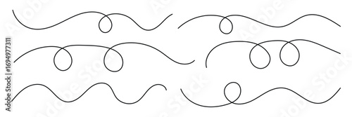 Curved line collection. Set of curly abstract pattern. Looping squiggle wave and curve lines. Decorative swirls and wave borders. Vector illustrator