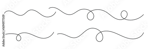 Curved line collection. Set of curly abstract pattern. Looping squiggle wave and curve lines. Decorative swirls and wave borders. Vector illustrator