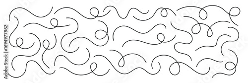 Curved line collection. Set of curly abstract pattern. Looping squiggle wave and curve lines. Decorative swirls and wave borders. Vector illustrator