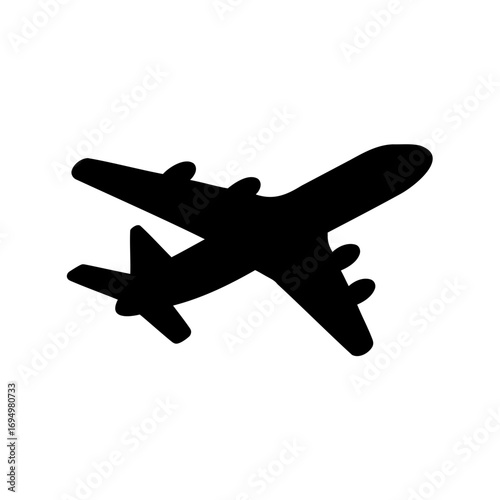 Black silhouette of an airplane on white background, modern air transport