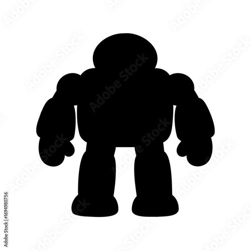 Silhouette of a futuristic robot character with round body and limbs standing up