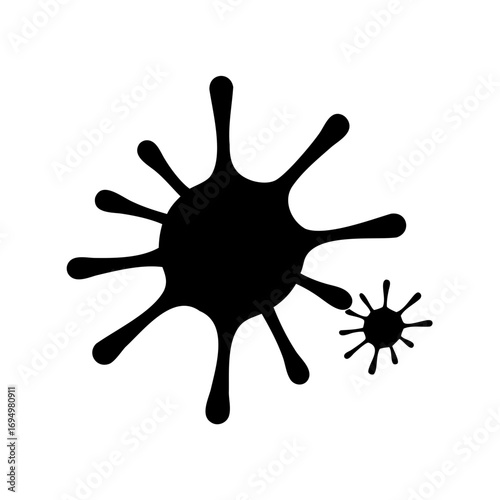 Two black ink blots or abstract shapes with arms and splatter effect