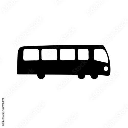 Simple black and white icon of a city bus in silhouette