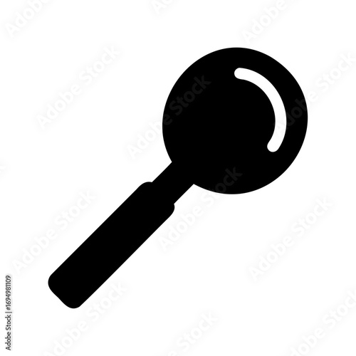 Magnifying glass icon in black silhouette, representing research and investigation