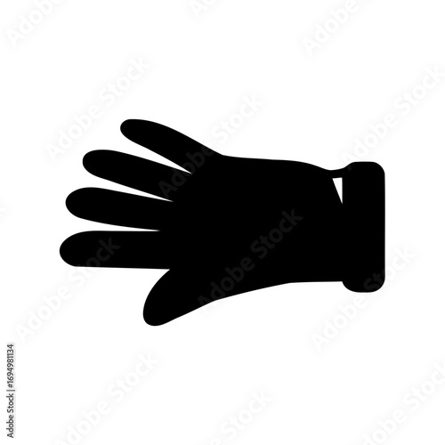 Black silhouette of a hand wearing a glove on a white background