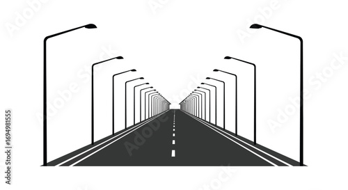 a long road lined with street lamps silhouette