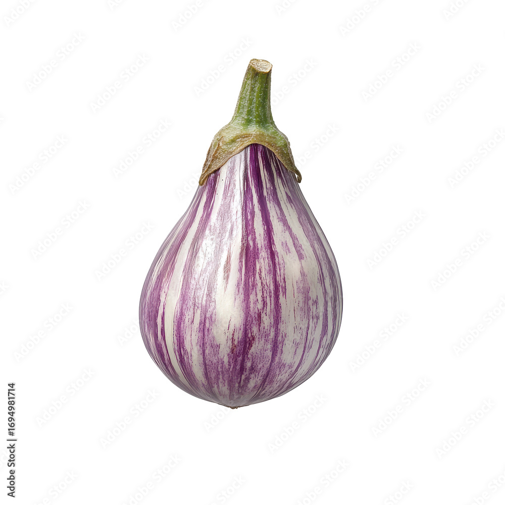 Fototapeta premium Vibrant Purple Eggplant with Stripes, Fresh and Organic for Culinary Use on transparent background