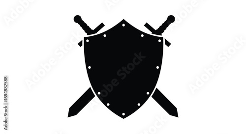 a shield crossed swords design in black silhouette