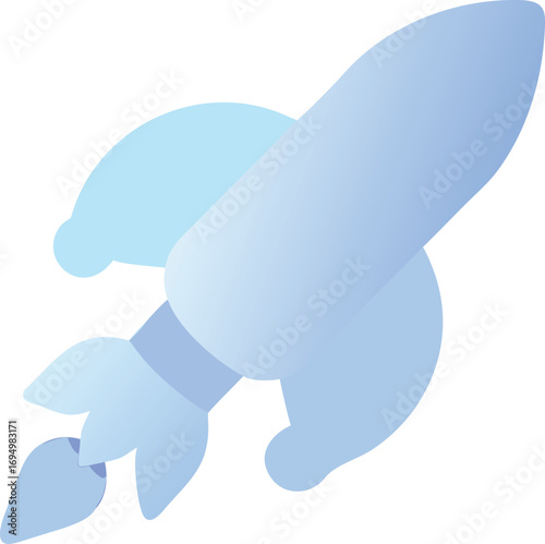 Light blue rocket ship with smoke trail spaceship launch