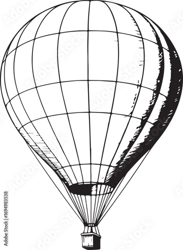 Black and White Hot Air Balloon Graphic Illustration - Monochrome Adventure Concept