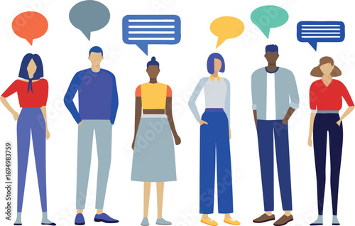 Editable Vector Illustration of Diverse Group Sharing Ideas, Opinions, and Insights Against a Plain Background.